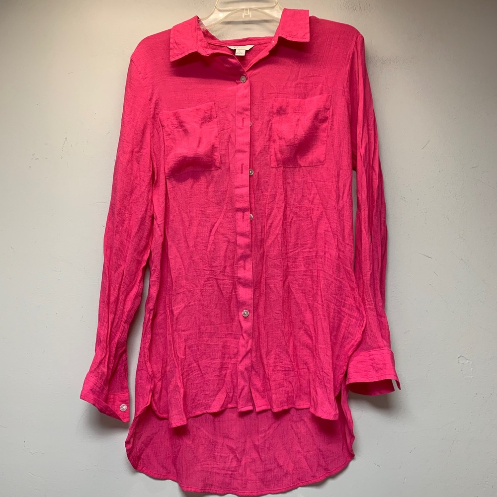 C. Est. 1946 Button Down Shirt Womens L Pink Excellent High Low Rayon Gauze